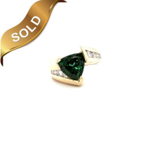 14K Yellow Gold Green Tourmaline and Diamond Ring