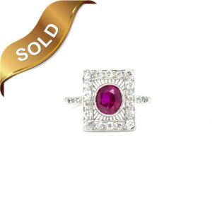 Platinum Vintage Ruby and Diamond Ring