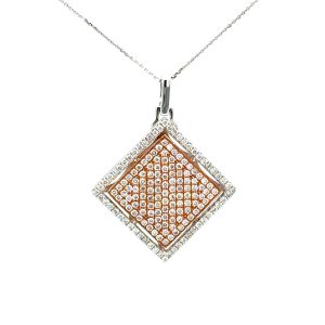 14K 2Tone .75ctw dia diamond shaped pend