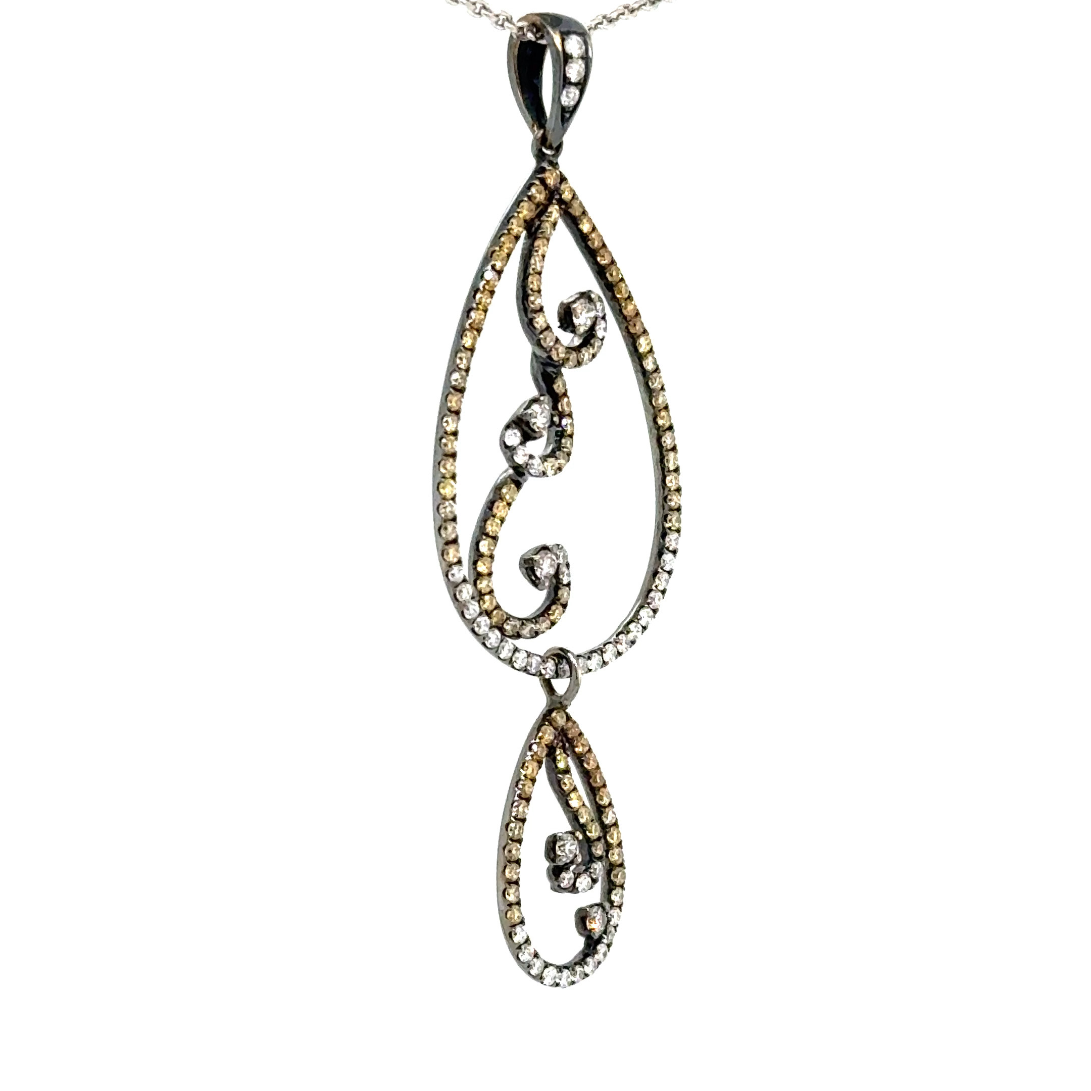 14K yellow and white dia pend .76ctw black rhodium