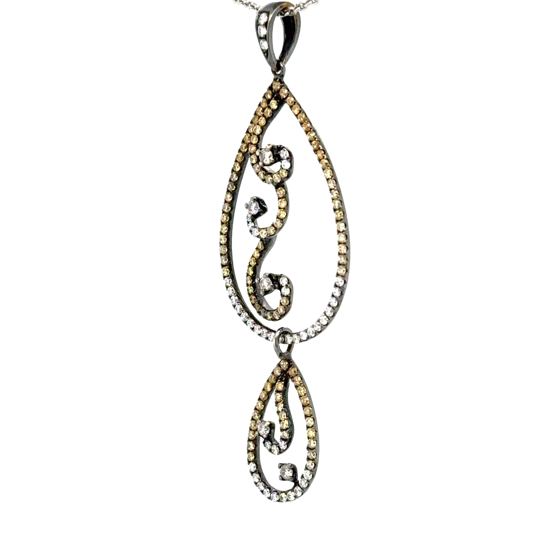 14K yellow and white dia pend .76ctw black rhodium