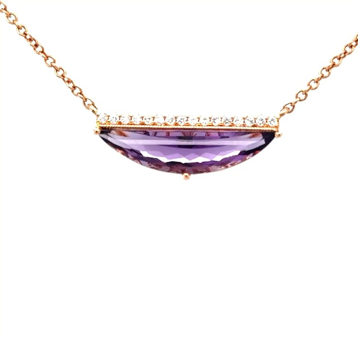14KRG Dia & Amethyst half moon necklace