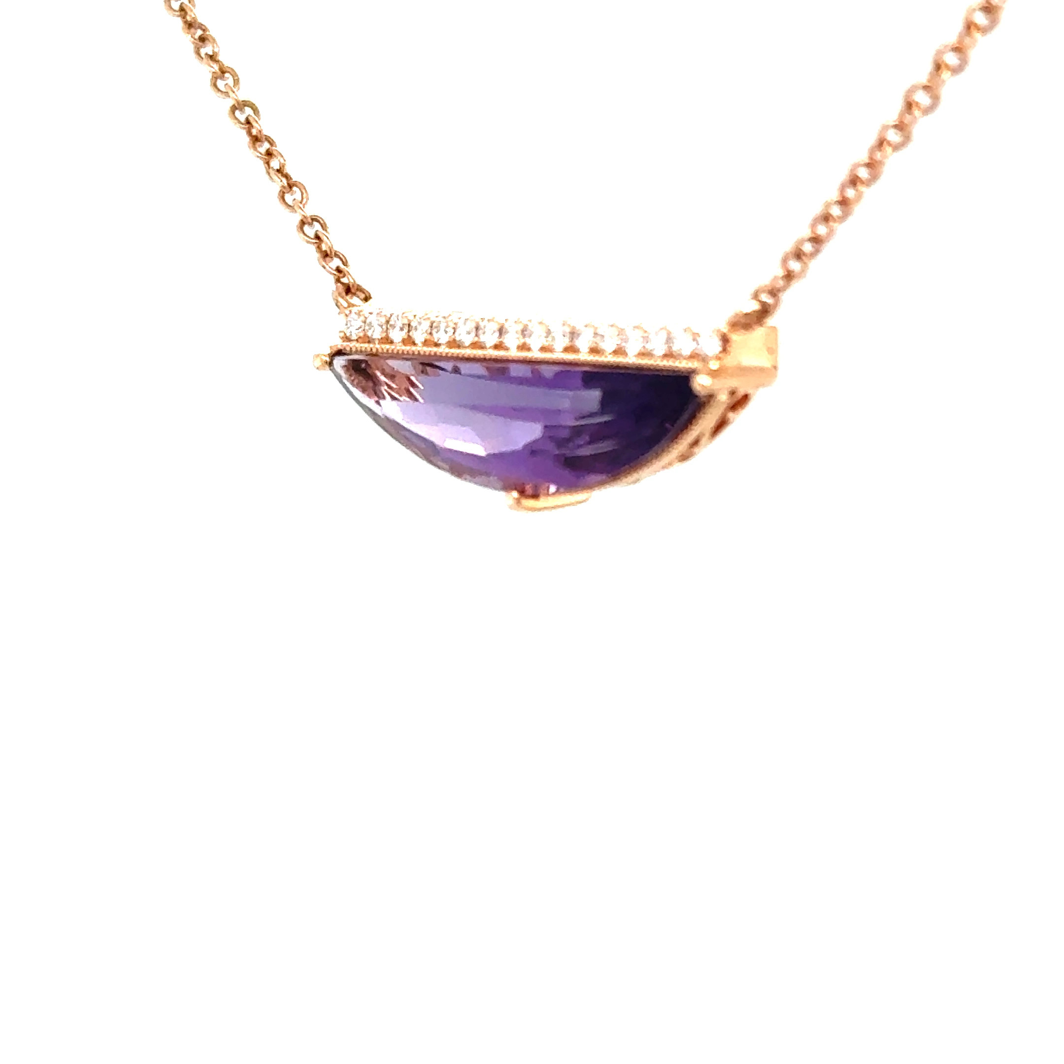 14KRG Dia & Amethyst half moon necklace
