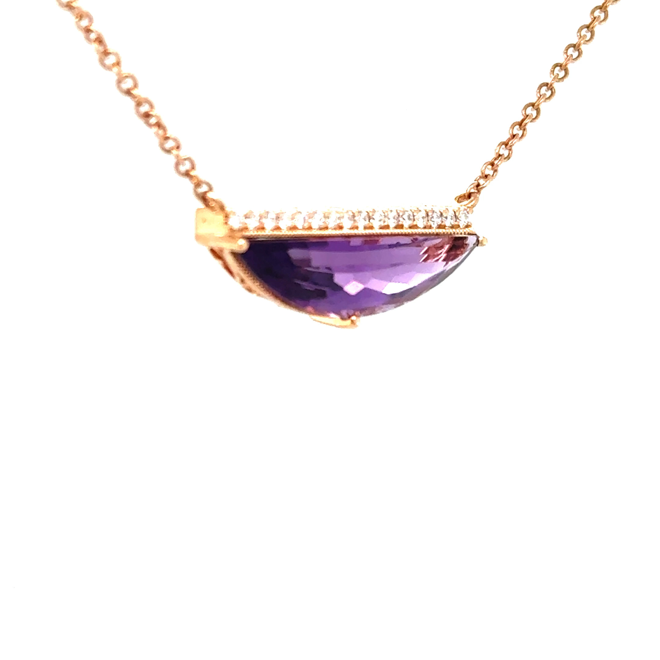14KRG Dia & Amethyst half moon necklace
