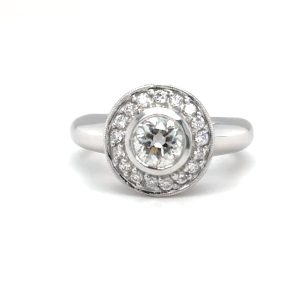 14K White Gold Diamond Halo Ring – .85 CT Center, .35 CTW Halo