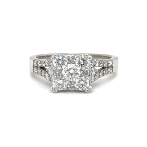 14K White Gold Diamond Cluster Ring – 1.11 CTW