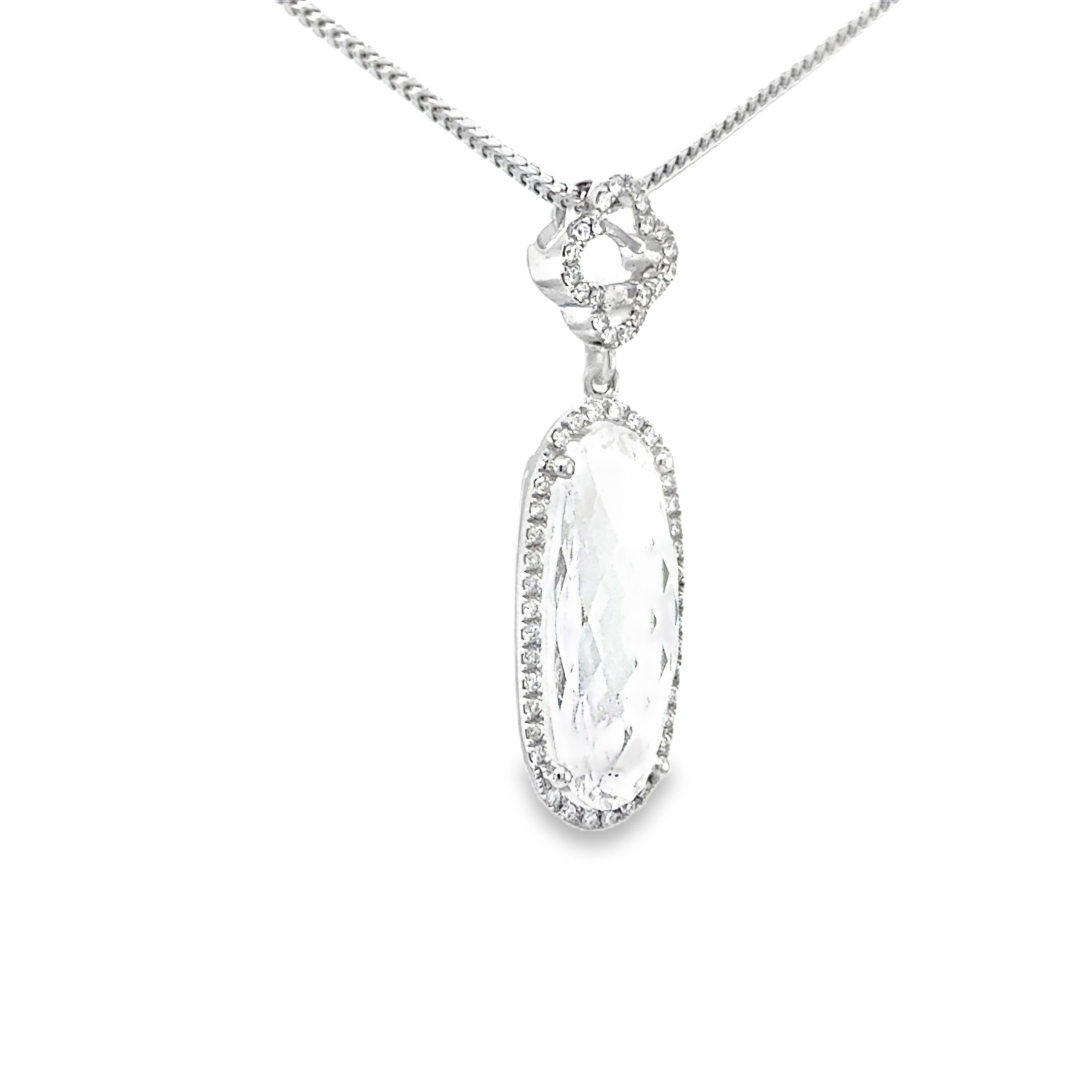 14KWG dia clover bail, Quartz and diamond oval necklace