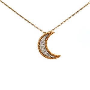 14KYG .10ctw dia pave half moon stationary necklace