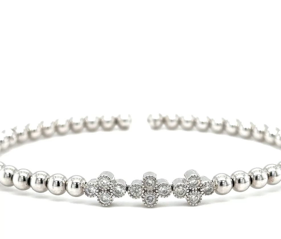 14KWG .40ctw Dia beaded cuff bracelet