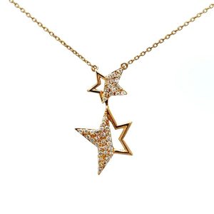 14KYG D=.20ctw Double Dia star stationary necklace
