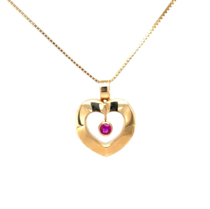 14KYG dangle ruby open heart pendant