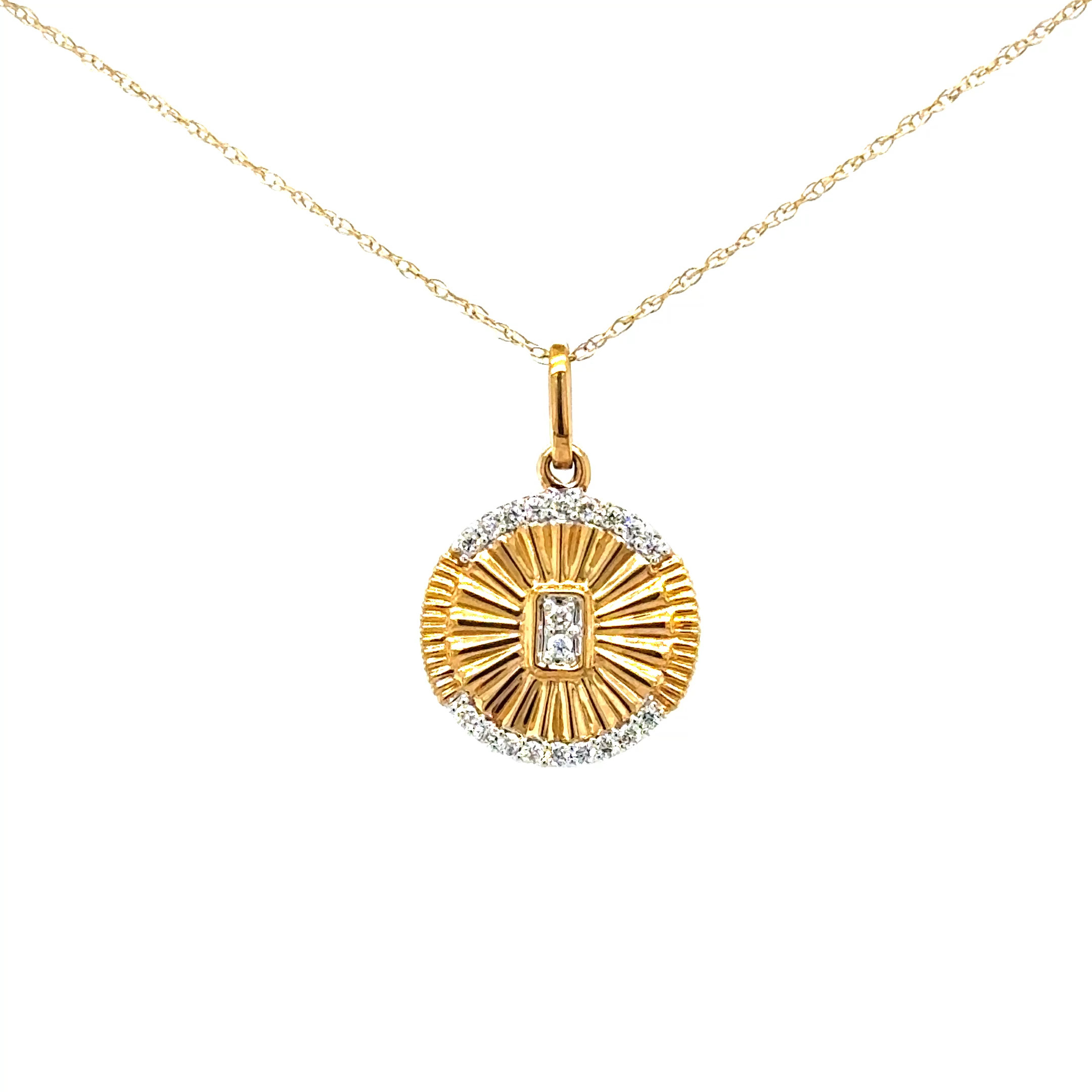 14KYG dia sunburst circle necklace