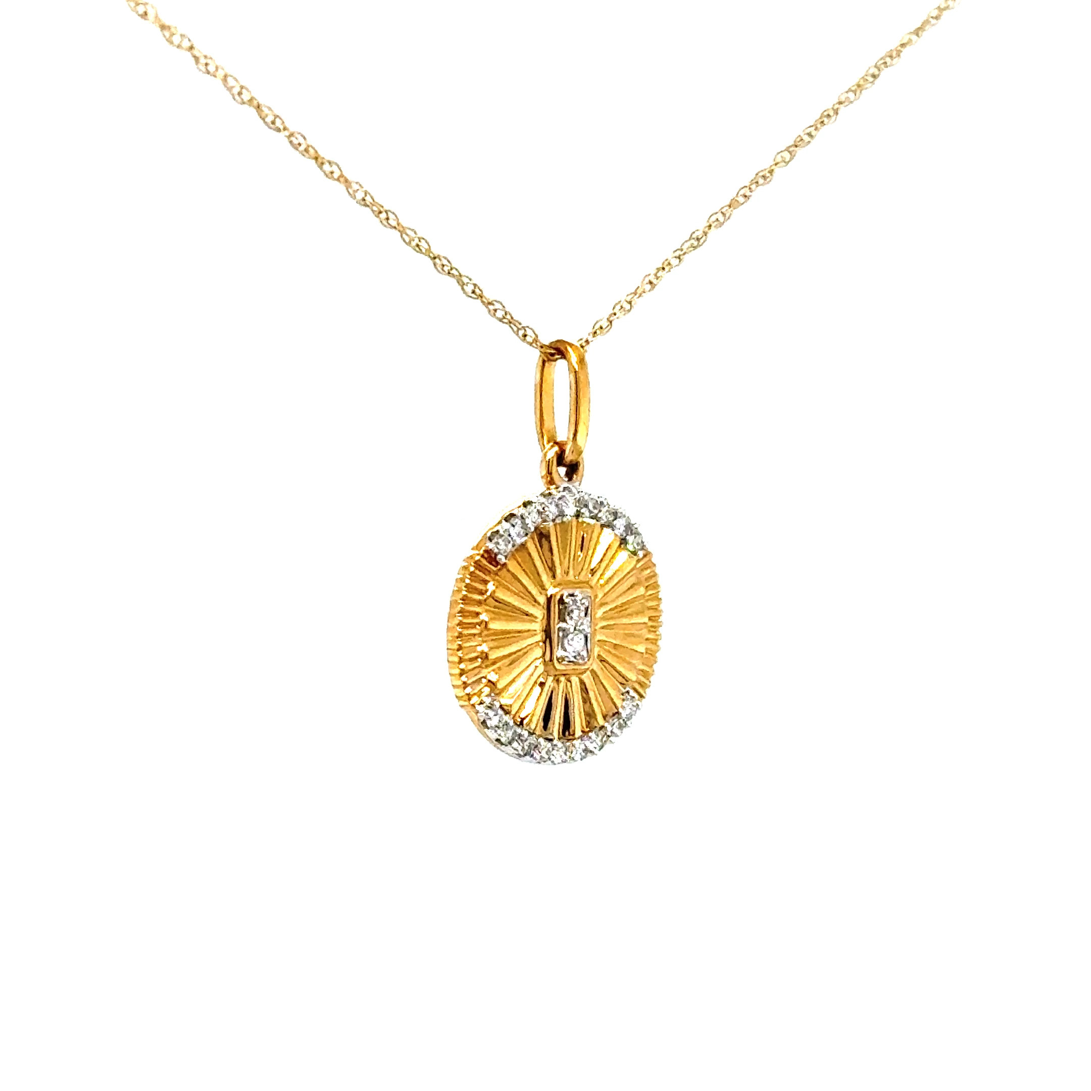 14KYG dia sunburst circle necklace