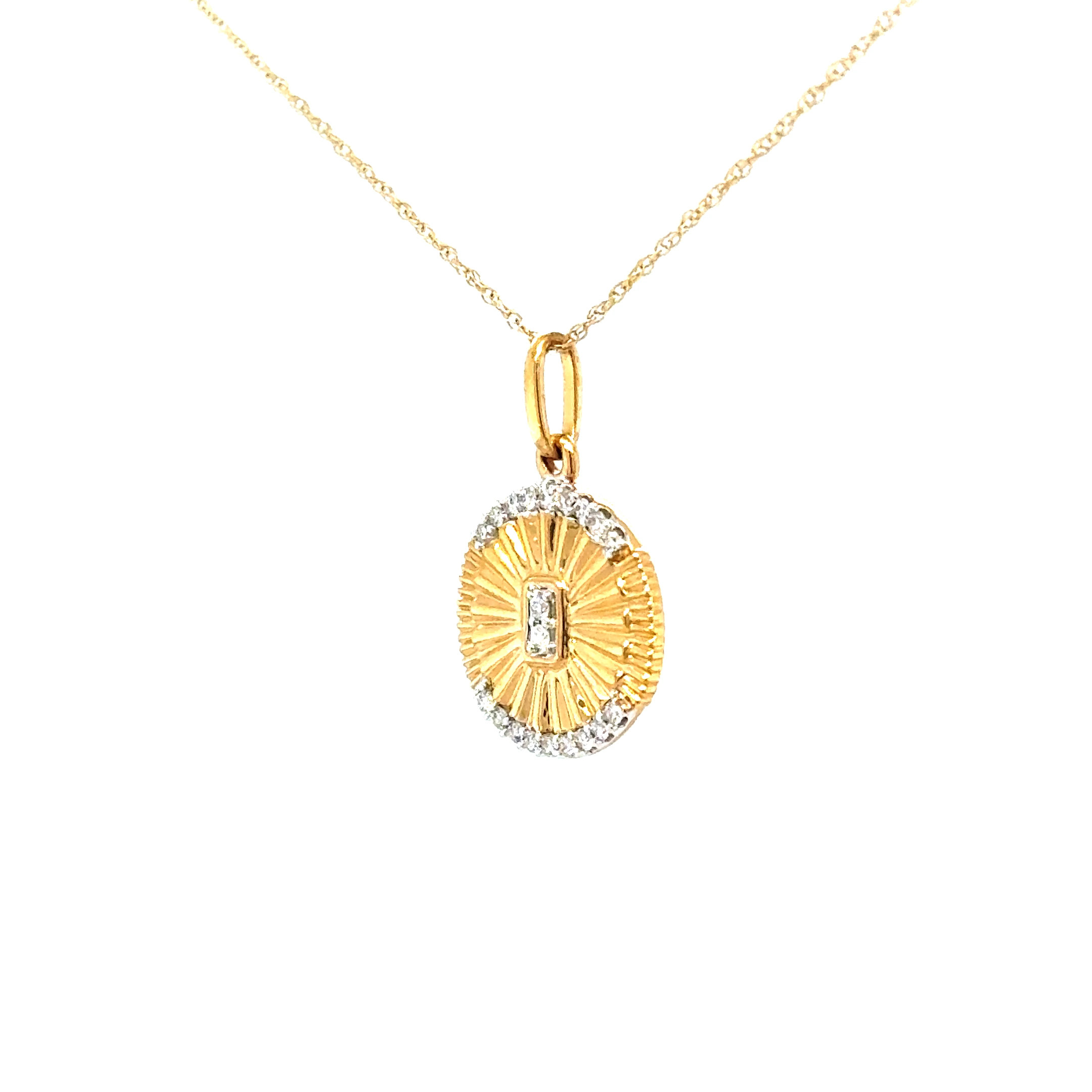 14KYG dia sunburst circle necklace