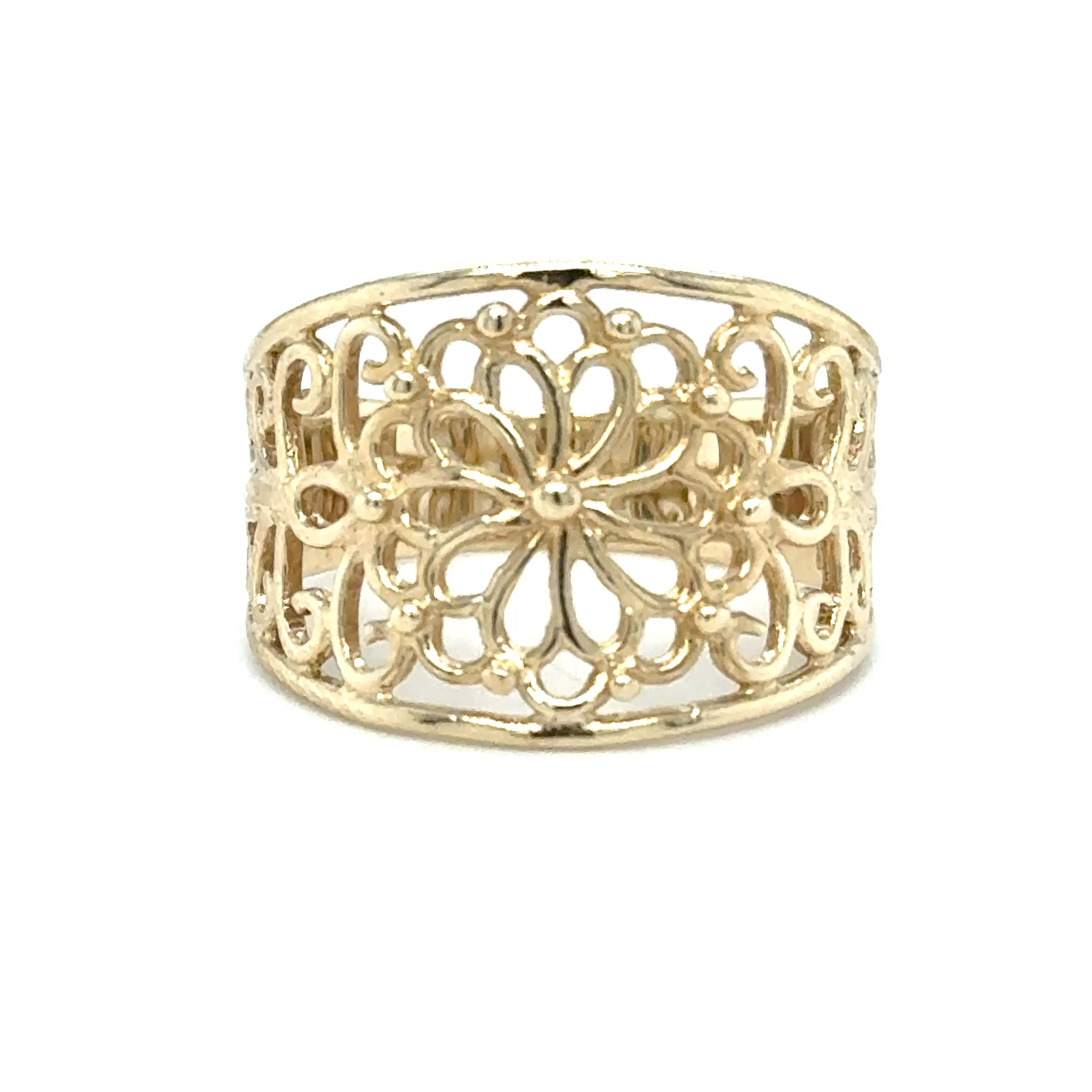 14KYG wide floral ring