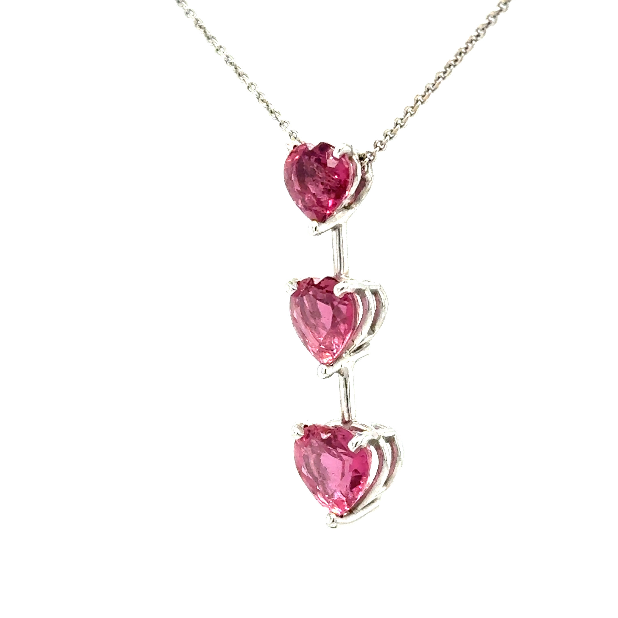 18KWG 3 stone Tourmaline heart pendant