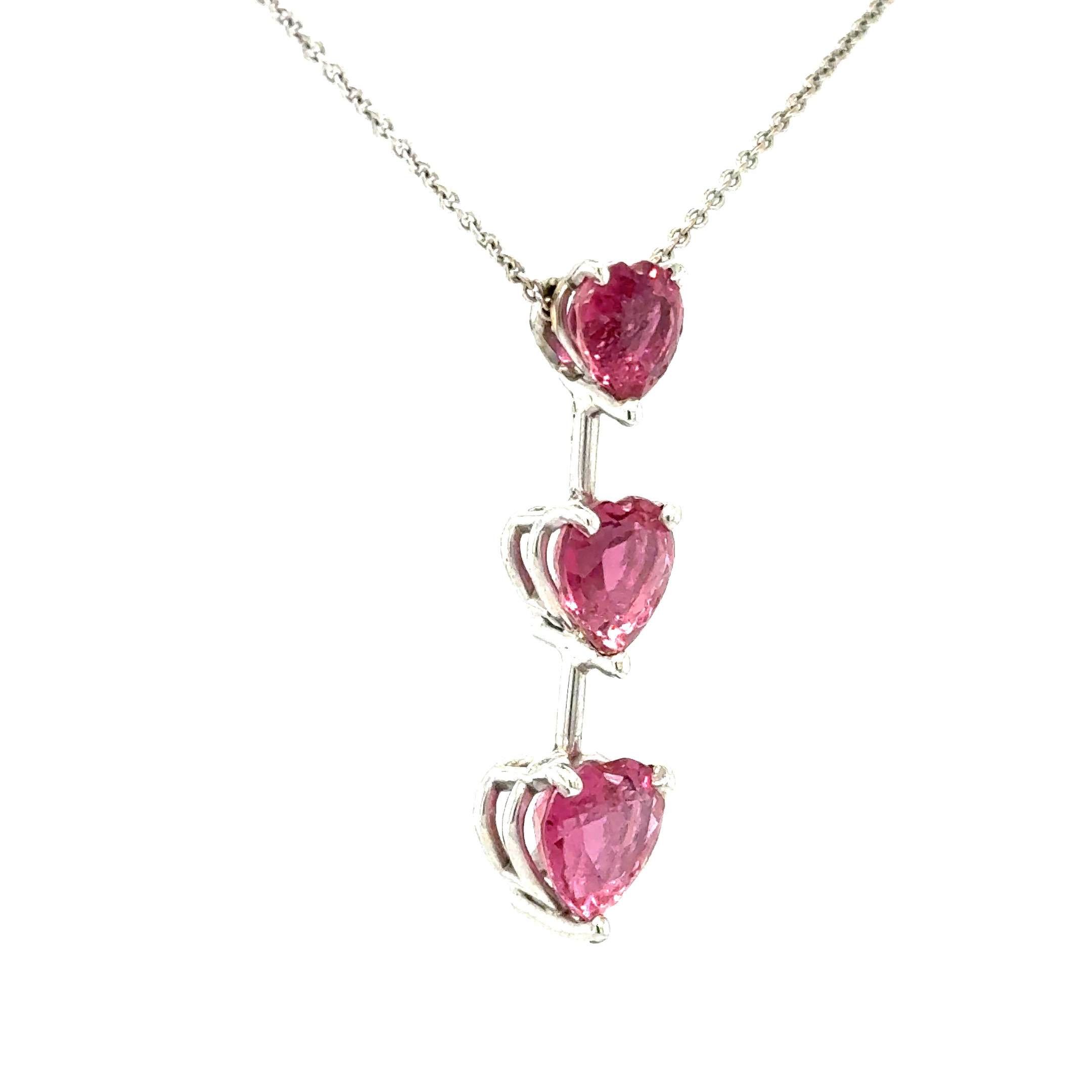 18KWG 3 stone Tourmaline heart pendant