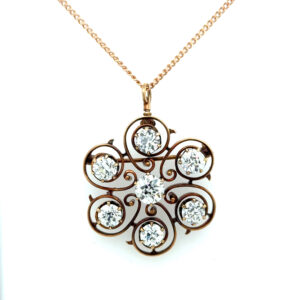 14K Rose Gold Antique 3.80ctw Diamond Pendant/Brooch with Chain