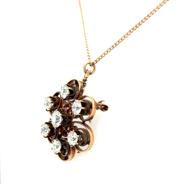 14K Rose Gold Antique 3.80ctw Diamond Pendant/Brooch with Chain