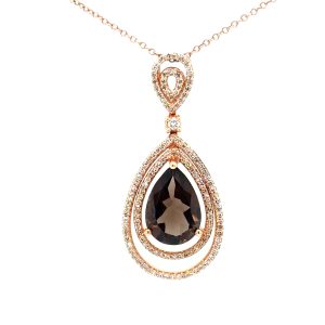 14KRG .70ctw Dia & Quartz double halo necklace