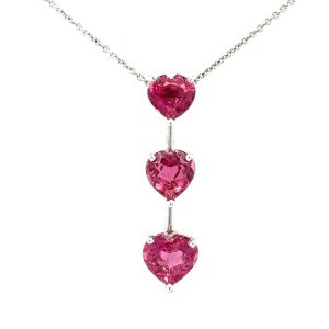 18KWG 3 stone Tourmaline heart pendant