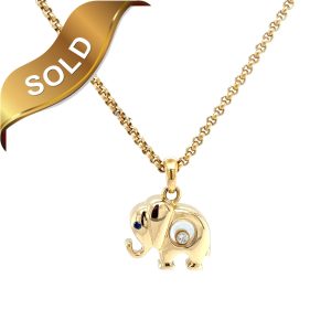 18K Yellow Gold Chopard Happy Diamonds Elephant Necklace