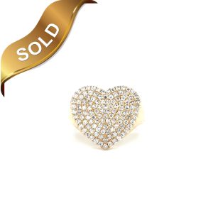 14K Yellow gold Diamond Pave Heart Ring